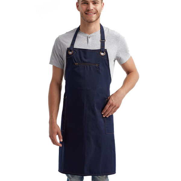 Unisex ‘Barley’ Contrast Stitch Recycled Bib Apron Thumbnail