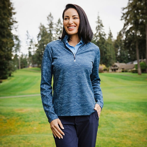 Cutter & Buck Traverse Camo Print Stretch Quarter Zip Womens Pullover Thumbnail